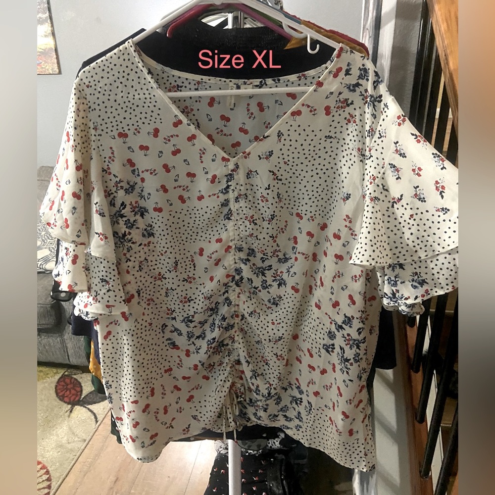 Polka dot cherry blouse size Xl